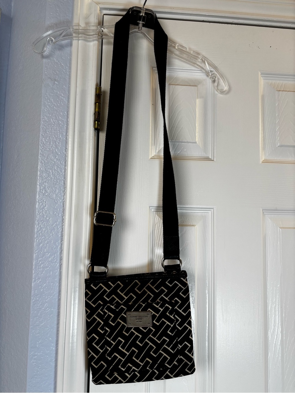 Tommy Hilfiger Black Crossbody Bag with Geometric Print